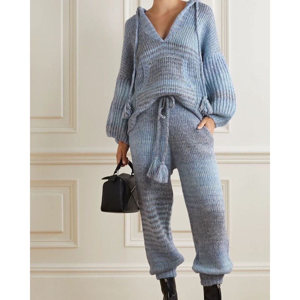 LoveShackFancy Blossom Knit Pants Superfine Alpaca Blend Tassel Drawstring S